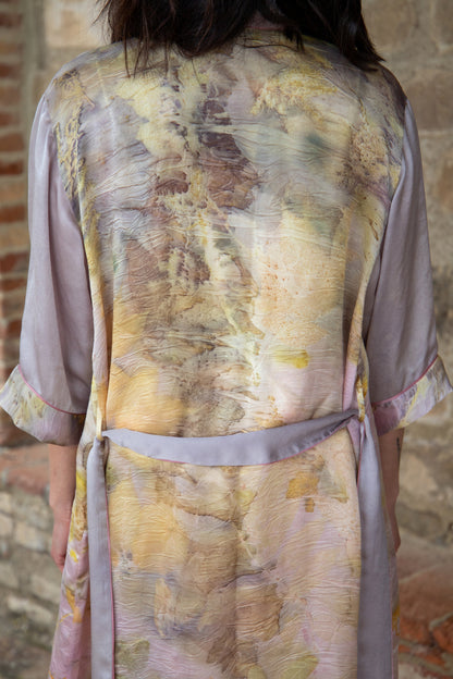 Short eco printed silk robe